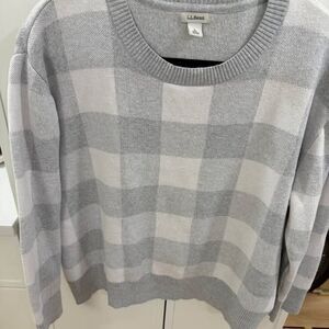 L.L.Bean Gray & Ivory Buffalo Check Cotton Cashmere Sweater – Size Large